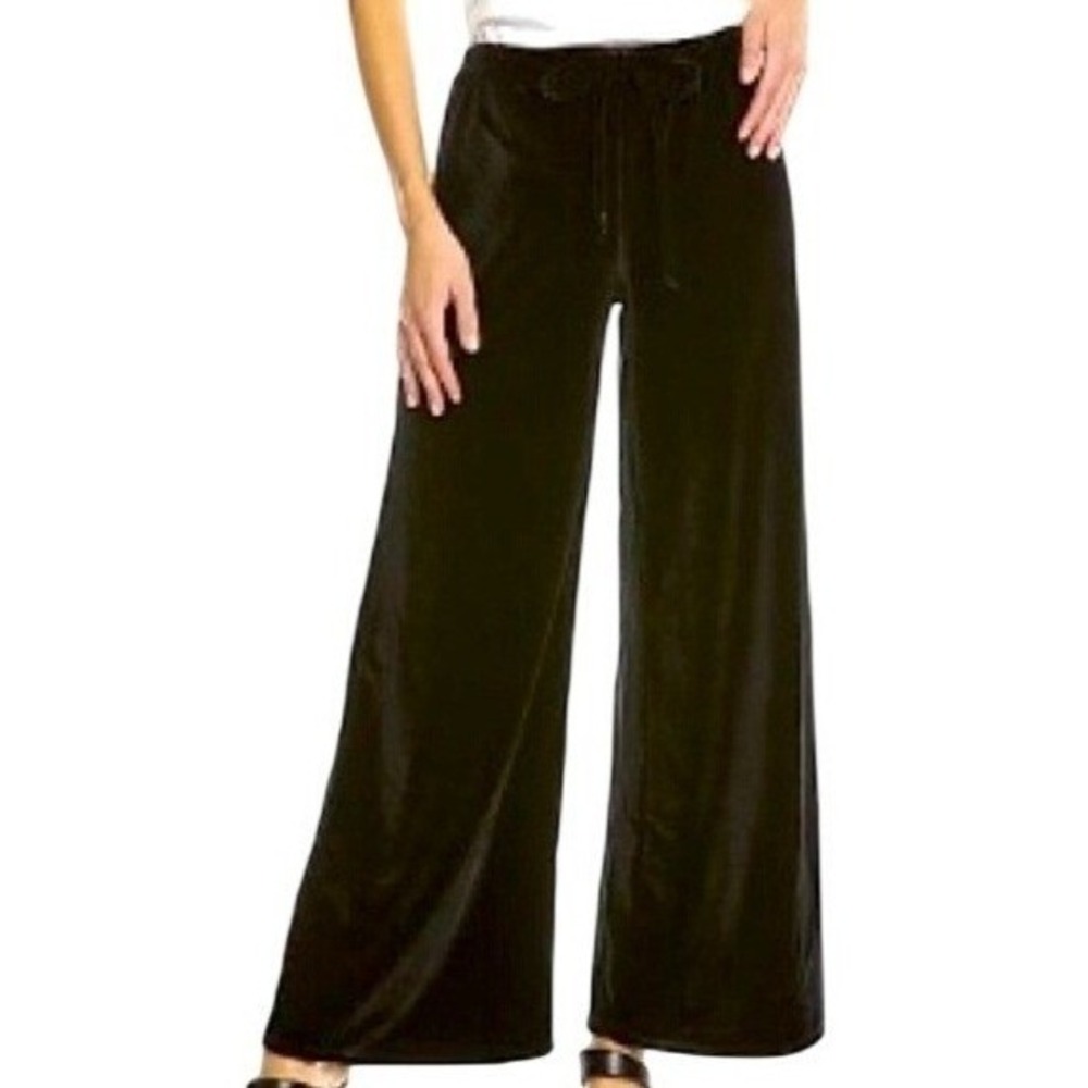 NEW‎ Chaser Black Velvet Wide Leg Flare Pants S Drawstring Waist Viscose Silk